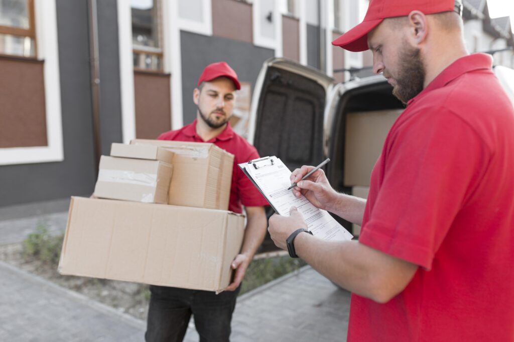 Commercial movers moving boxes